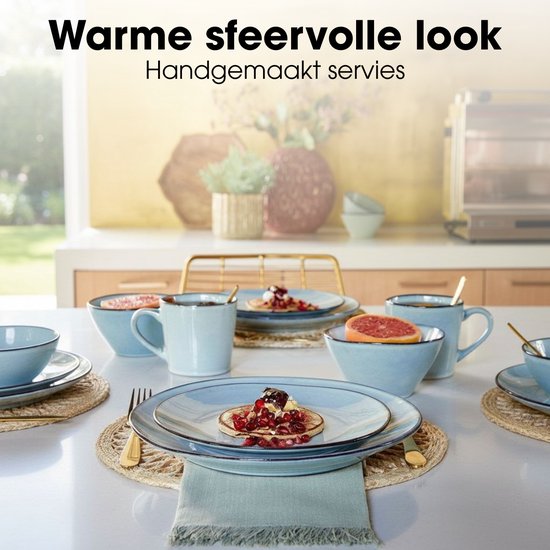 Mica Decorations Racco Serviesset 16-Delig - 4 Persoons - Ontbijtborden, Kommen en Mokken en Dinrborden - Steengoed Servies - Vaatwasserbestendige Servies Set - Lichtgrijs