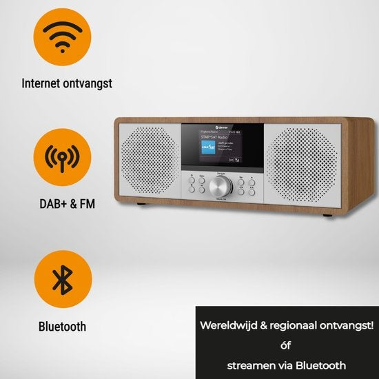 Denver Internet Radio - DAB Radio - FM Radio - CD Speler - Bluetooth - 200W - AUX/USB - MIR270 - Hout