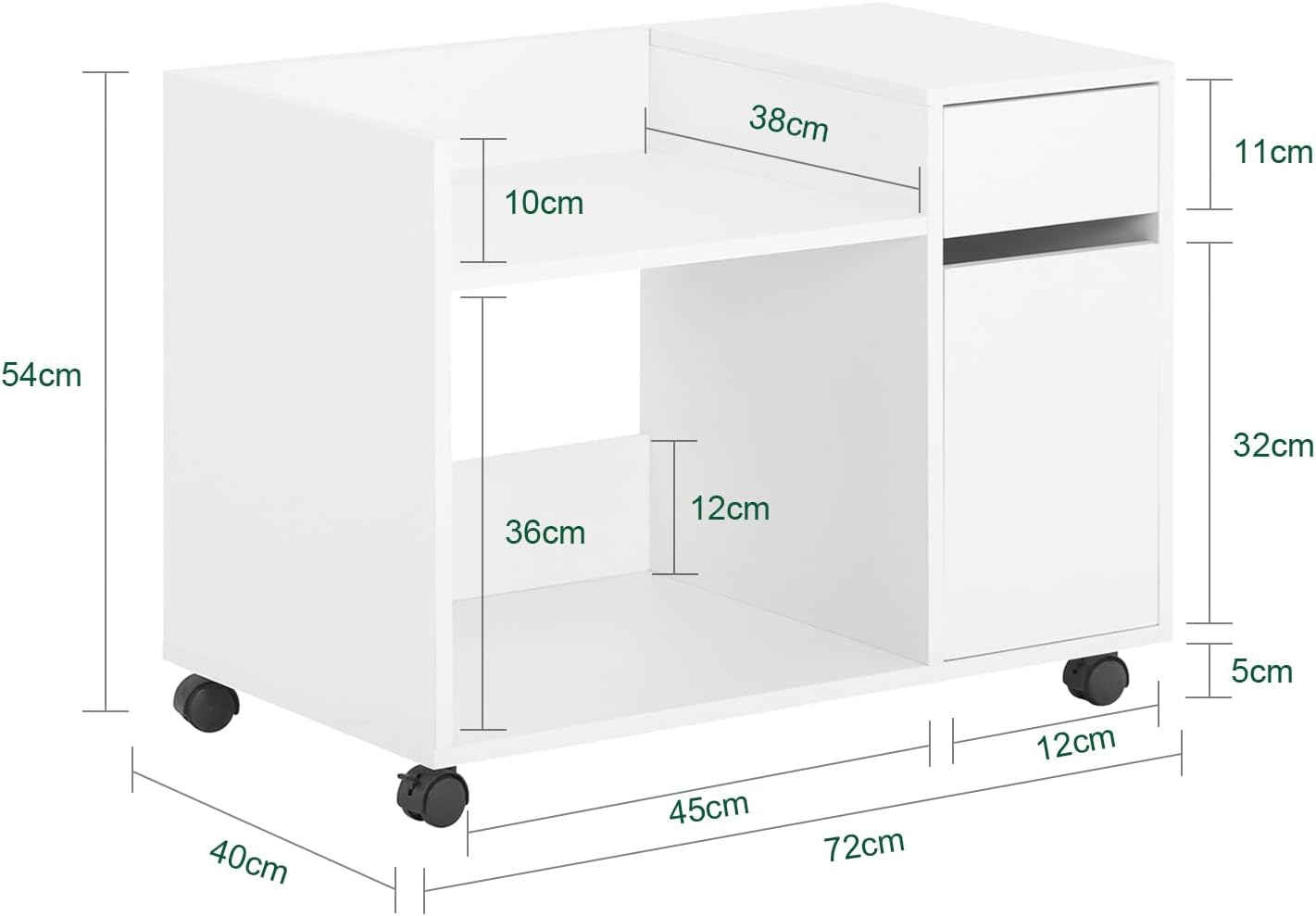 SoBuy Bureaukast - ASK02-W - MDF & Spaanplaat - Max. 50kg. - 72x40x54cm - Wit