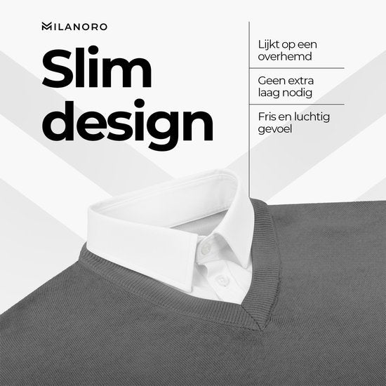 Milanoro - Herenpullover met overhemdkraag - Donkergrijs - S