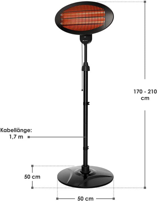 Juskys – Infraroodstraler – 2000 W – Voorzien Van Telescoopstatief En 3 Verwarmingsniveaus – Voor Terras En Tuin – Zwart Staal