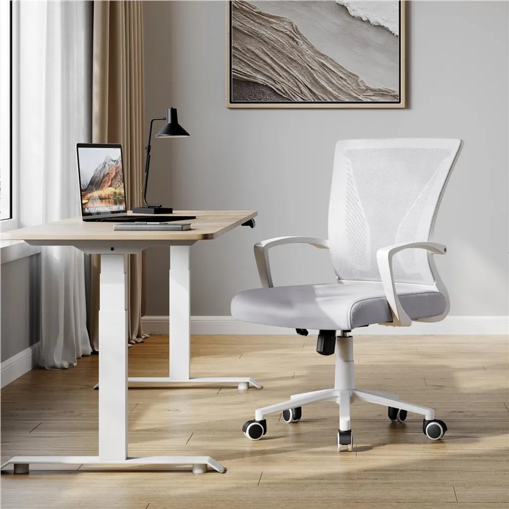 Yaheetech Ergonomische Bureaustoel Verstelbaar Mesh, Lichtgrijs