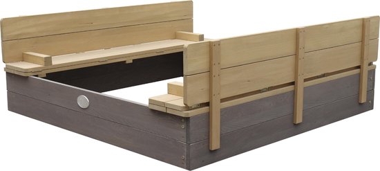 AXI Ella XL Houten Zandbak in Grijs/Bruin - Met Zitbankjes en Deksel - FSC hout - 120x120x20cm - Zandbak voor kinderen