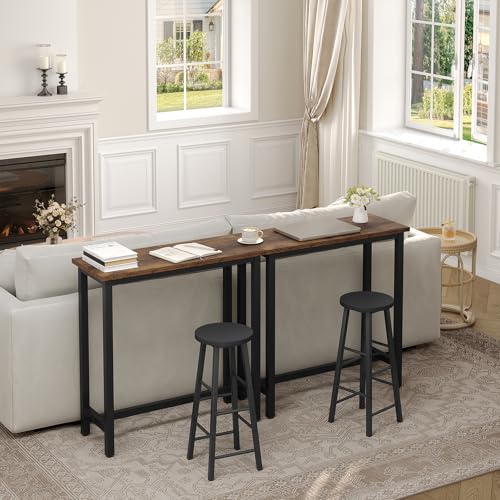 Woltu Bar tafel met metalen frame en spaanplaat blad - Vintage hout - 100 x 40 x 100 cm