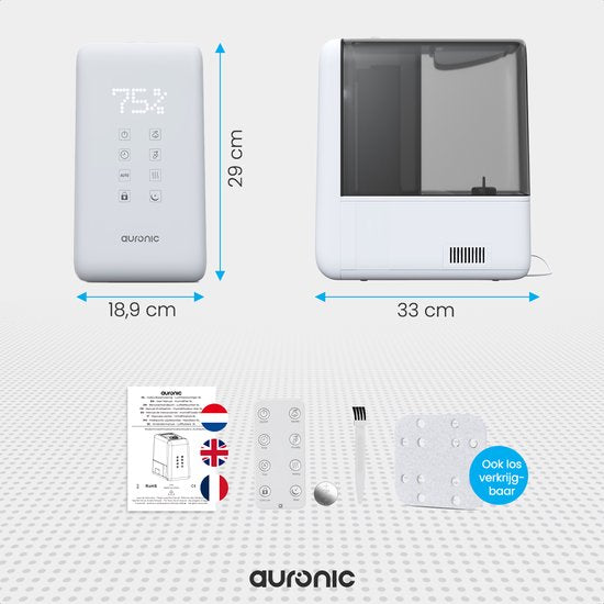 Auronic Luchtbevochtiger - 6L Tankcapaciteit Incl. Waterfilter - Babykamer & Slaapkamer - 3 Vernevelingsstanden - Wit