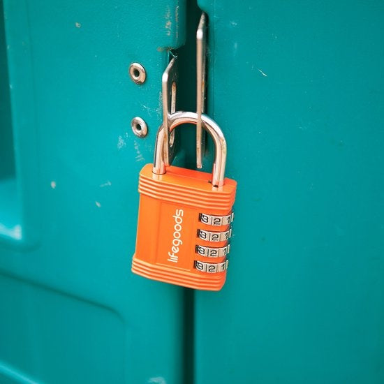 LifeGoods Hangslot - Cijferslot - Kofferslot - Reisslot - 4-Cijfers - Weerbestendig - Oranje