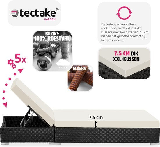 Tectake 2 luxe ligbedden met bijzettafel - Zwart - Inclusief beschermhoes - 401500