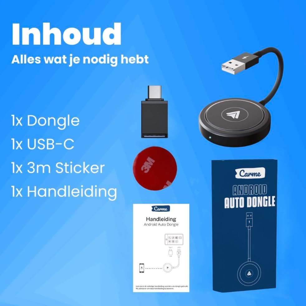 CarMe Luxe Android Auto Dongle - Draadloos Android Auto - USB-A & USB-C - 5GHz Verbinding - Automatische Verbinding - Compact Design - Zwart