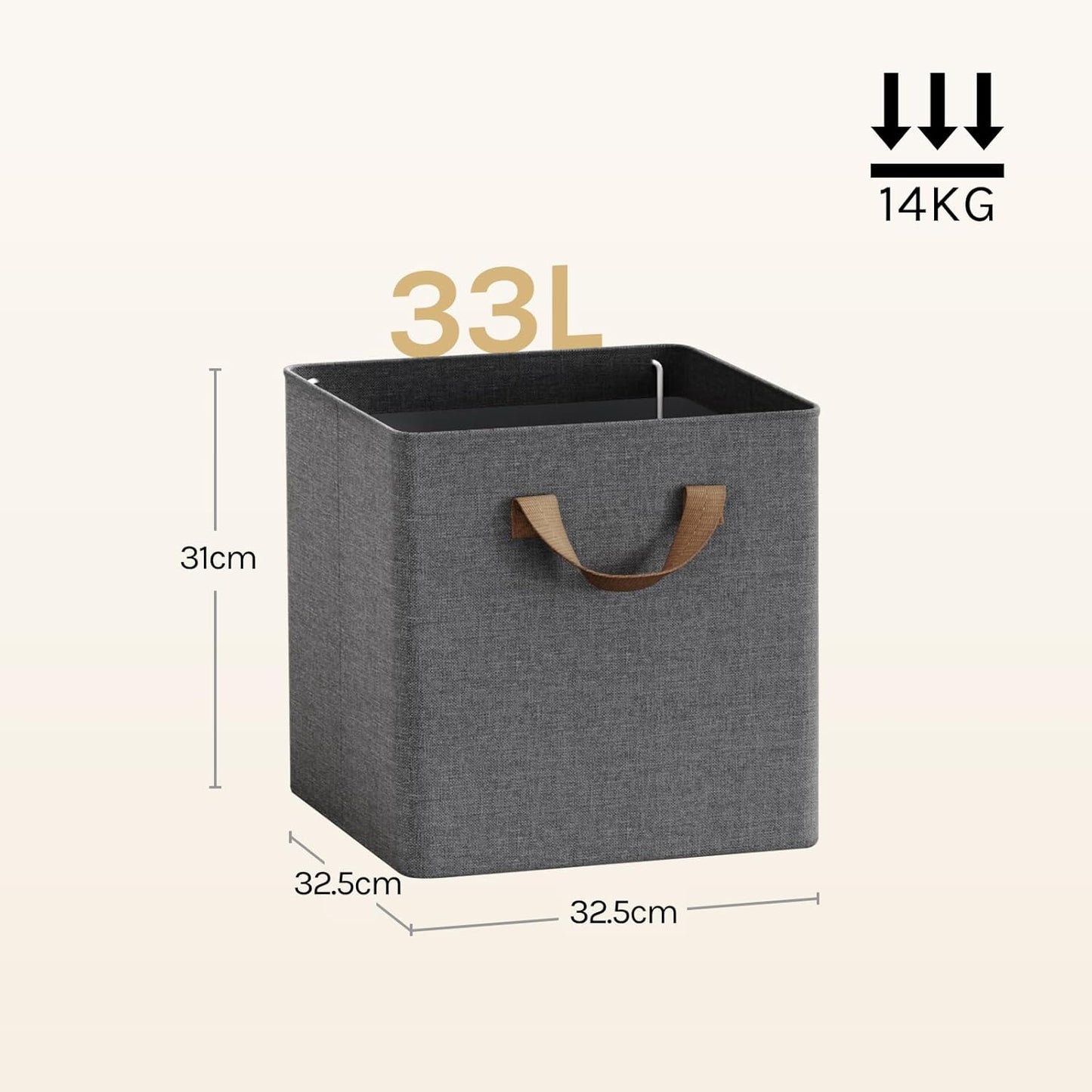 WOLTU opvouwbare opbergdozen set 5 stuks - stoffen opbergkubussen met handgrepen en metalen frame - grijs 32 x 32 x 31 cm