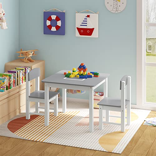 Woltu Kinder Tafel en Stoelen Set met Omkeerbaar Speelblad - Wit en Grijs