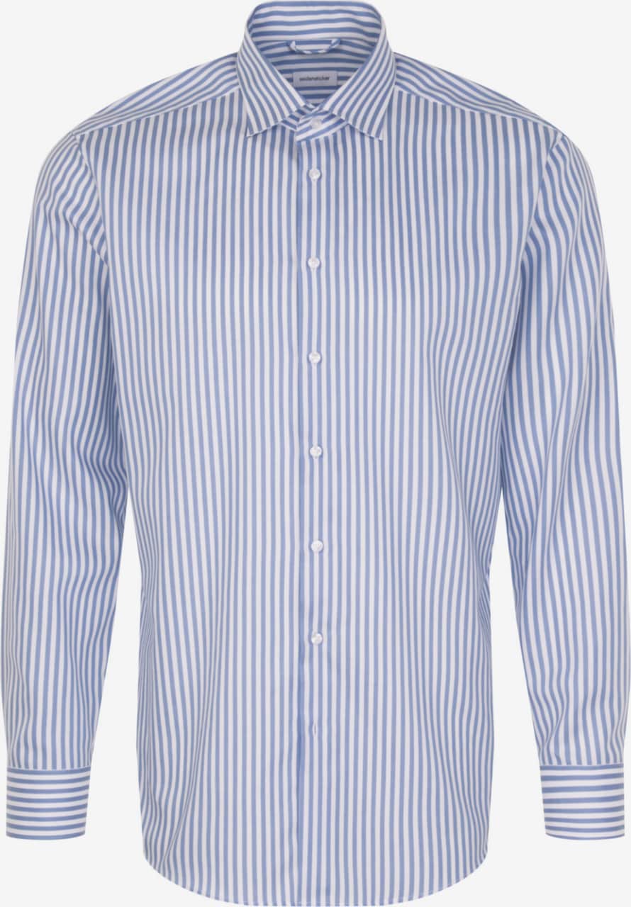 SEIDENSTICKER Regular Fit Zakelijk Overhemd Blauw Denim/Wit, Lange Mouw, Kentkraag - Maat 40