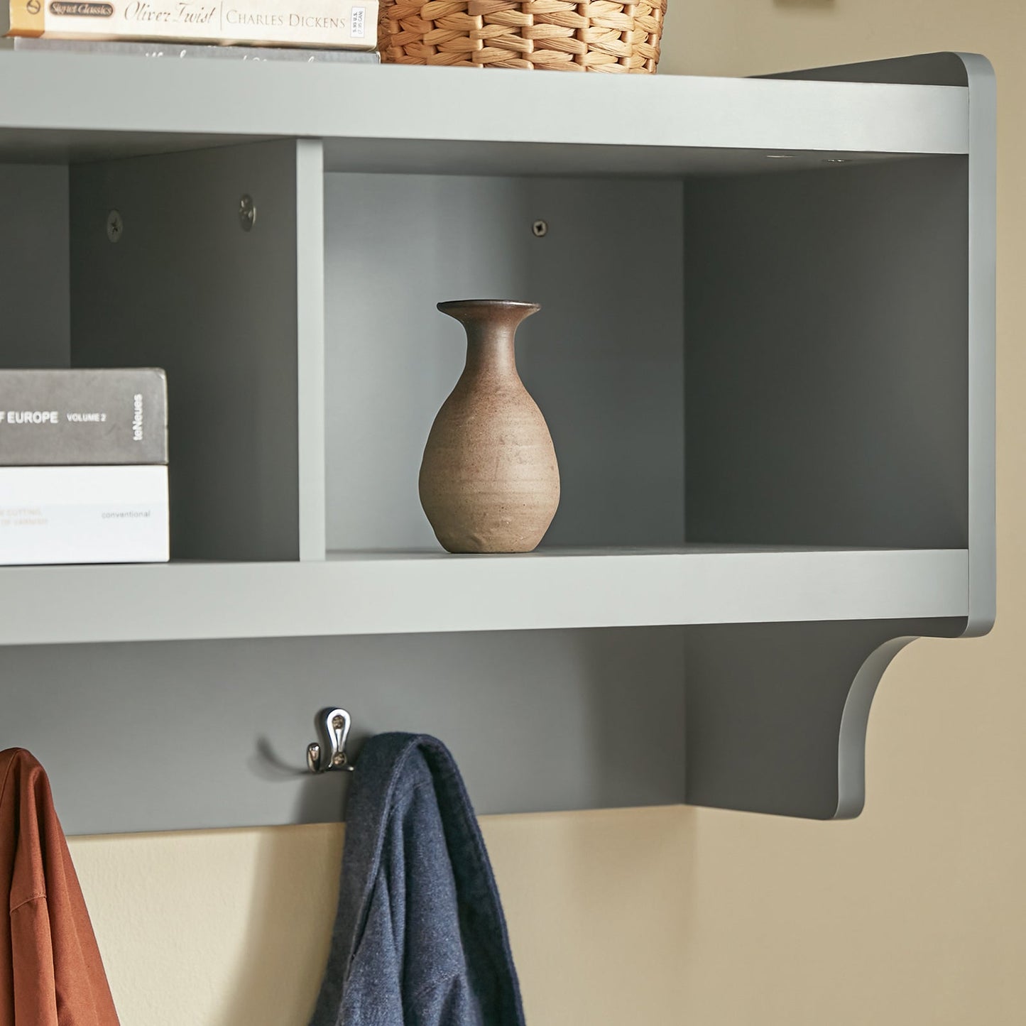 SoBuy Wandkapstok - 4 Dubbele Haken - 3 Open Vakken - 100 x 25 x 35 cm - Grijs