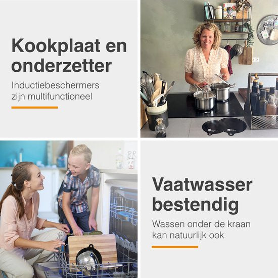 KitchenLove Inductie Beschermer - Mat Rond - 4 Stuks 3 Maten - Panbeschermer Matjes - Hittebestendig tot 240°C - Zwart