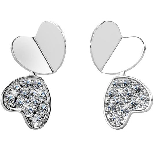 Yolora Dames Oorbellen Hartje - Kalpa Camaka Kristallen - Zilverkleurig - 18K Witgoud Verguld - Vrouwen Oorknoppen Zilver - Mooie Cadeauverpakking- Exclusieve Geschenkverpakking - Moederdag Cadeautje