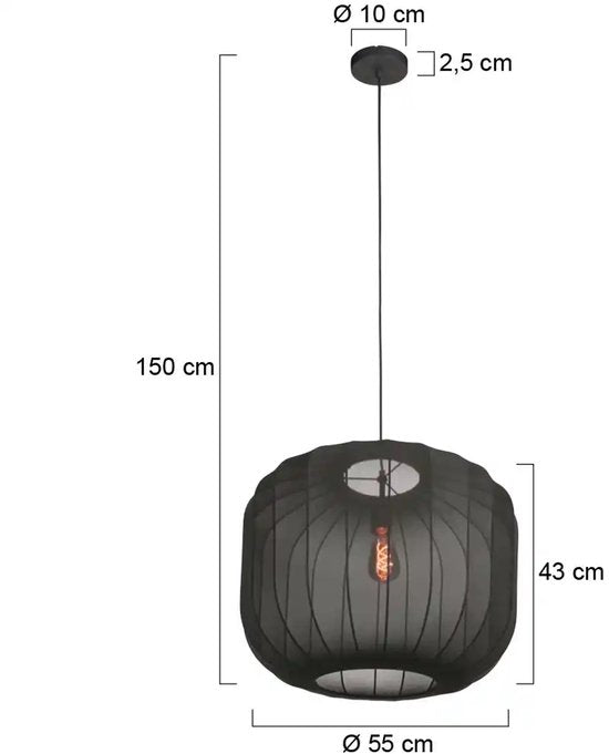 Anne Lighting - hanglamp - Sable - zwart - linnen metaal - Ø 55cm - E27 - 4192ZW