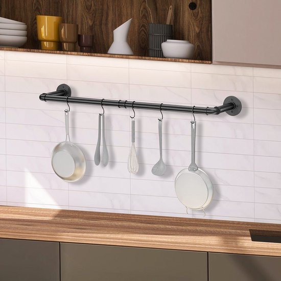 Vonia Kledingstang - Kledingrek - Garderobestang - Kledingstang Muur - 91.5 cm x 25.5 cm - Zwart