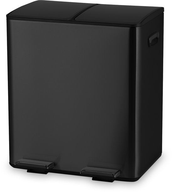 Bayt Prullenbak - Prullenbak 60 Liter (2x30) - Vuilnisbak 60 Liter - Pedaalemmer 60 Liter - Prullenbak Afvalscheiding - Prullenbak 2 Vakken - Afvalbak - RVS - Zwart