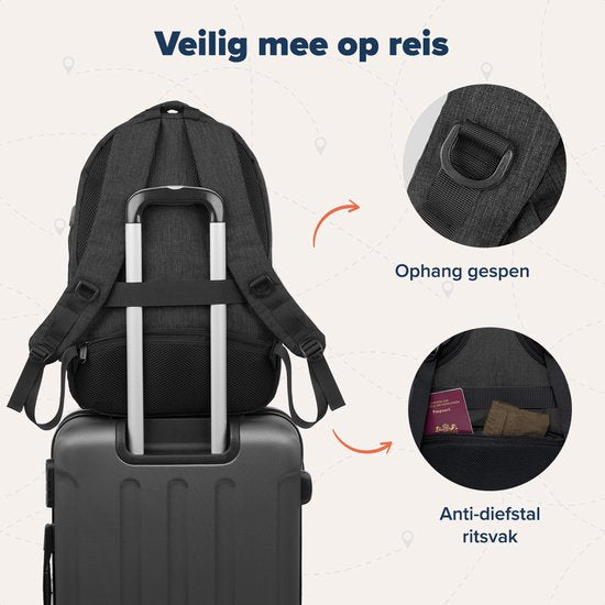 TRVLMORE Rugzak - 28L - 15,6 inch - Laptop Rugtas - Schooltas Laptoptas - Spatwaterdicht - Heren en Dames - Antraciet