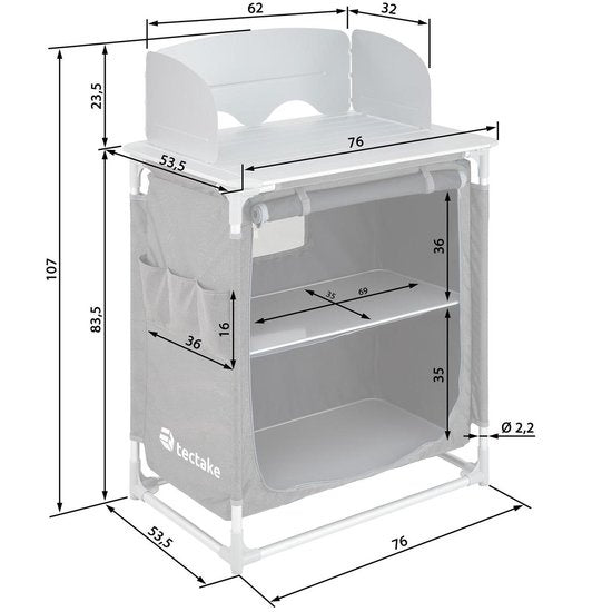 tectake - campingkeuken 76x53,5x107cm zwart - 403346