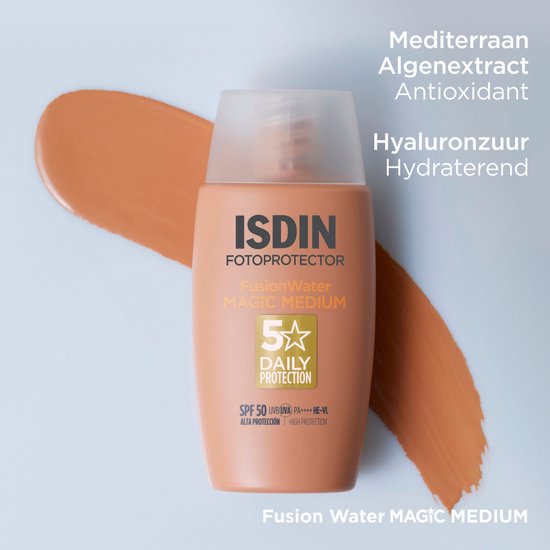 ISDIN - Fotoprotector Fusion Water Color Medium SPF50 - 50ml - Zonnebrand voor gezicht met medium tint