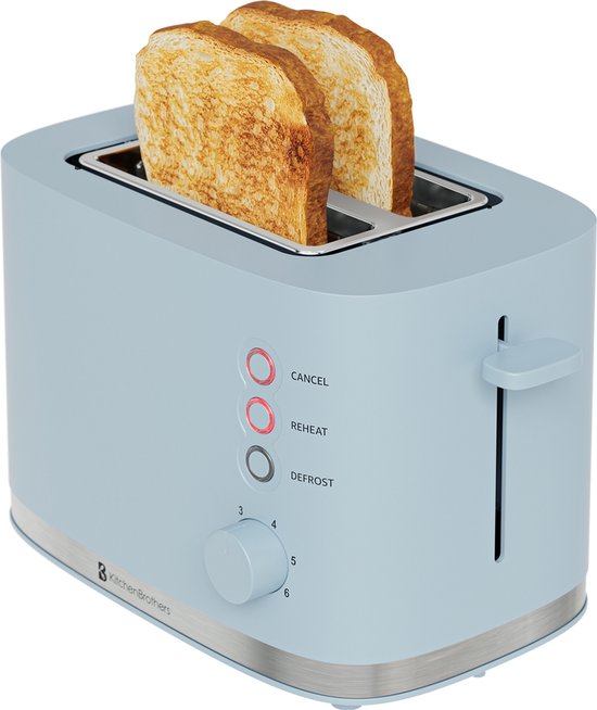 KitchenBrothers Broodrooster - Toaster - 6 Instelbare Warmteniveaus - 2 Extra Brede Sleuven - 870W - Pastel Blauw
