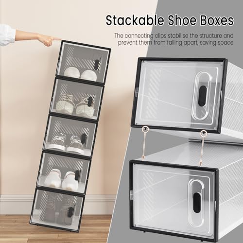 Woltu Set van 12 Transparante Schoenopbergdozen Stapelbaar met Voorzijde - 35 x 25 x 19 cm