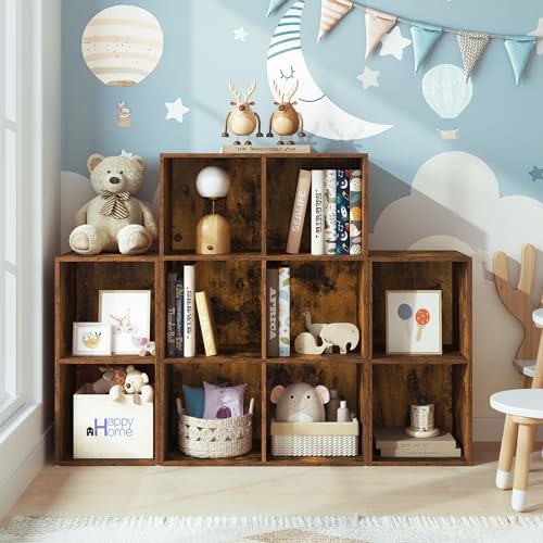 Woltu Boekenkast met 10 Vakken - Roomdivider en Trapplank - Rustiek Bruin - 120 x 120 x 30 cm