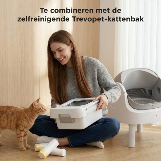 TrevoPet® Kattenbakzakken – 60 Stuks Lekvrije Vuilniszakken – Afvalzakjes Geschikt voor Zelfreinigende Kattenbak - 3 Rollen