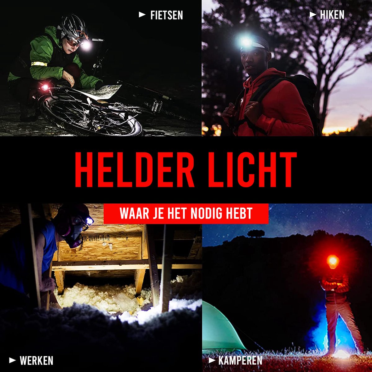 Podec® Militaire Hoofdlamp – IPX4 Waterdicht – Lichtgewicht LED Hoofdlamp met Wit & Rood Licht – 7 Lichtstanden – Verstelbaar – Outdoor & Survival – 50m Bereik