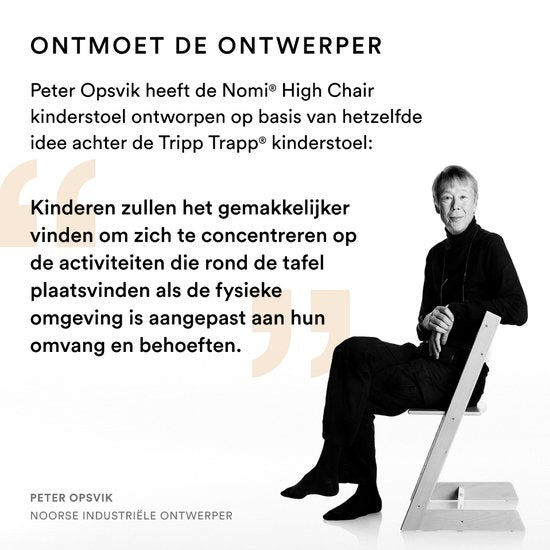 Stokke Nomi stoel, walnoot / zwart - Stimuleert actief zitten - Zonder gereedschap te verstellen - Inclusief stabiele voetsteun en anti-kantelwielen - Kan tot 150 kg dragen