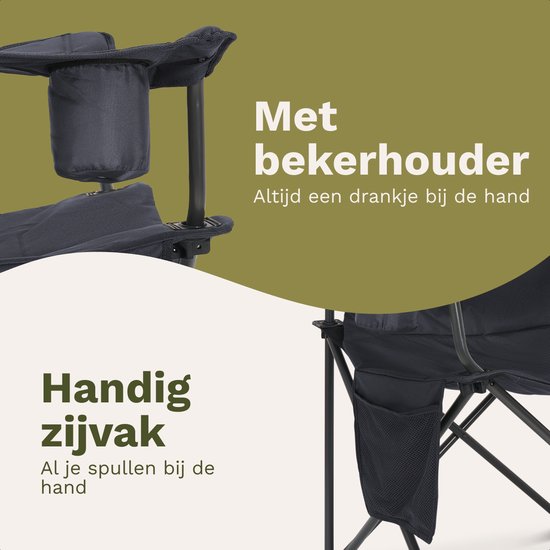 TRVLMORE Campingstoelen XXL - Opvouwbaar - 2-Pack - 160KG Draagvermogen - Incl. Draagtas - Klapstoel - Visstoel - Kampeerstoel - Vouwstoel - Grijs