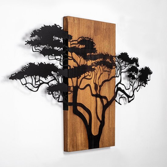 Asir - Decoratief houten wandaccessoire - Okkernoot & Zwart - 90 x 58 cm