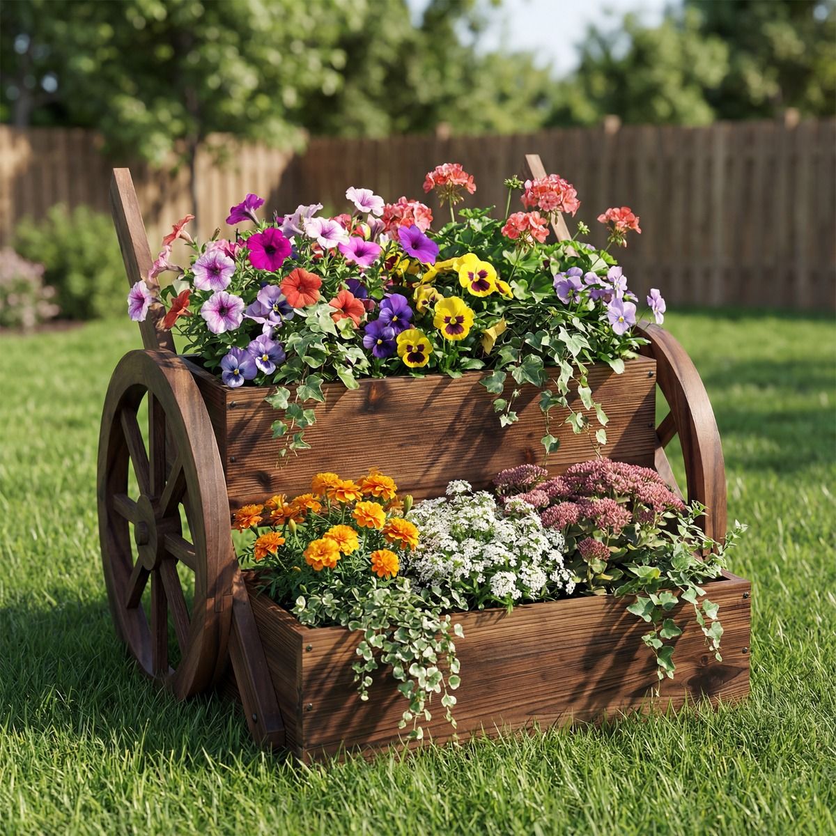 Coast Houten Plantenbak op Wieltjes - Verhoogde plantenbak met 2 niveaus - Gekoold bruin - 64 x 54 x 50 cm