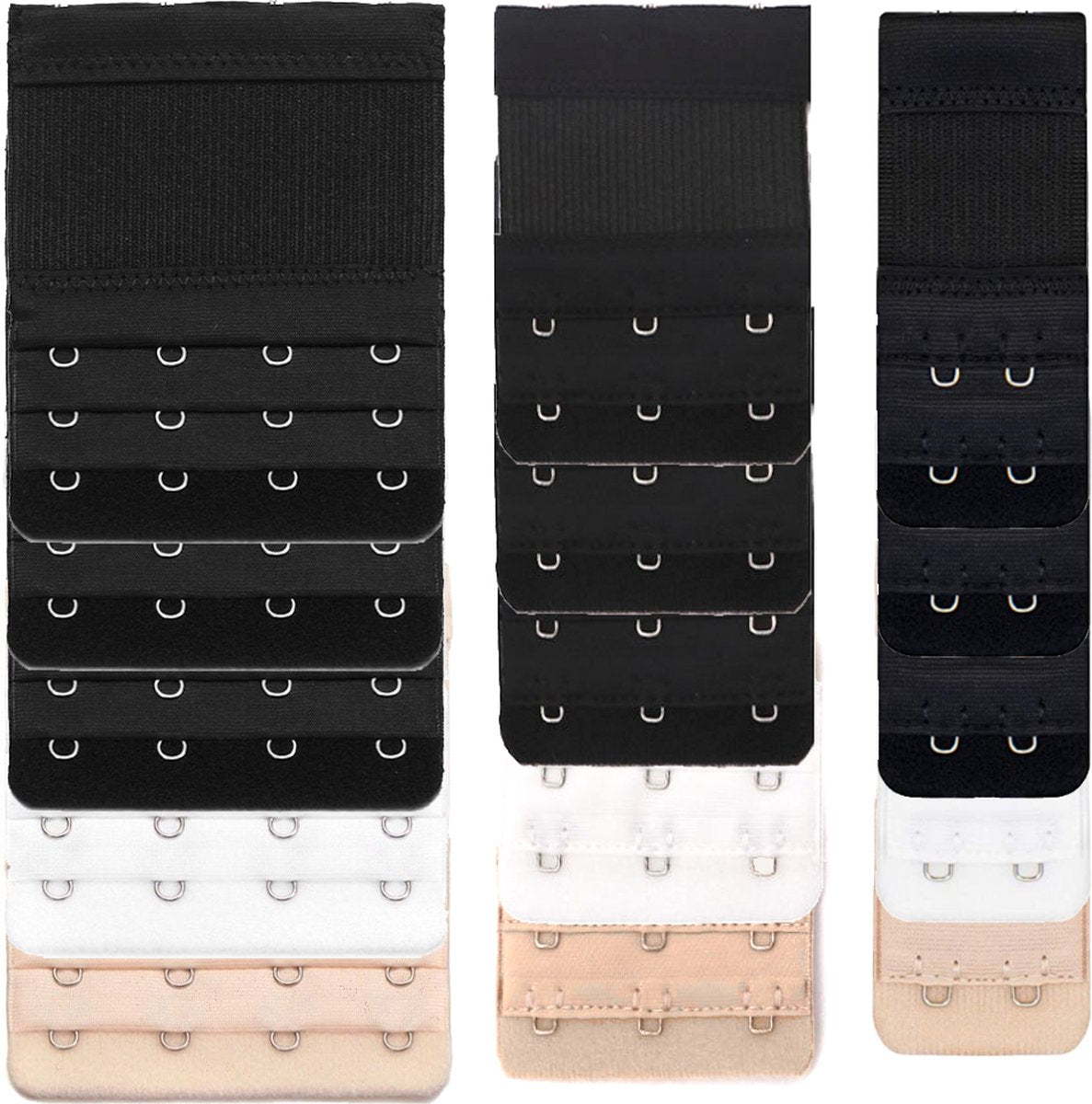 Bh-verlengstukken 2, 3 & 4 haaks - 15 stuks - Zwart, wit & beige