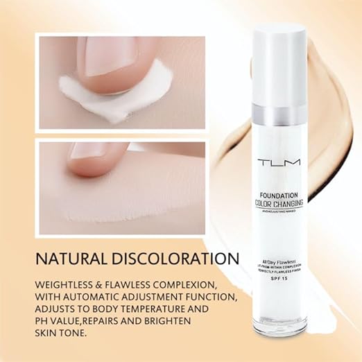 **TLM Foundation - kleurveranderende foundation - past zich automatisch aan jouw huidskleur aan - lichtgewicht, hydraterend en hypoallergeen - 24u dekking - waterproof - Ultra HD make-up**