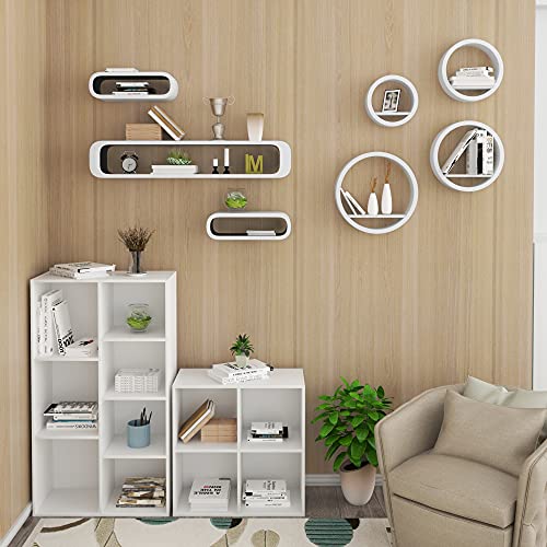 Woltu Wandrek Set van 4 Ovale Zwevende Wandplanken - Wit MDF - 39,6 / 34,5 / 29,5 / 24,5 cm