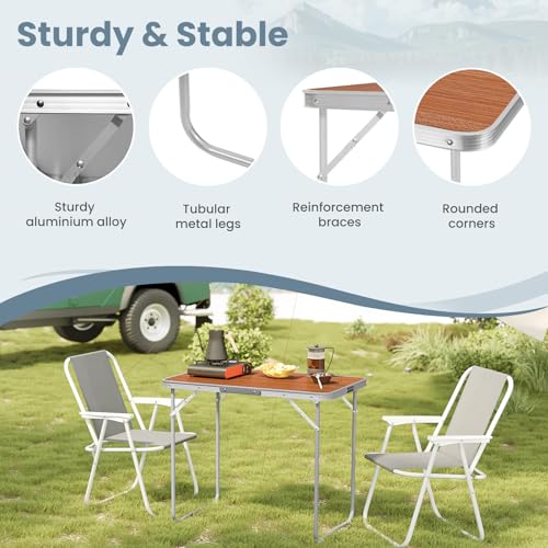 Woltu Campingtafel CPT8135ei - Lichtgewicht Opvouwbare Tafel van Aluminium en MDF - Eiken Kleur - 70 x 50 x 60 cm