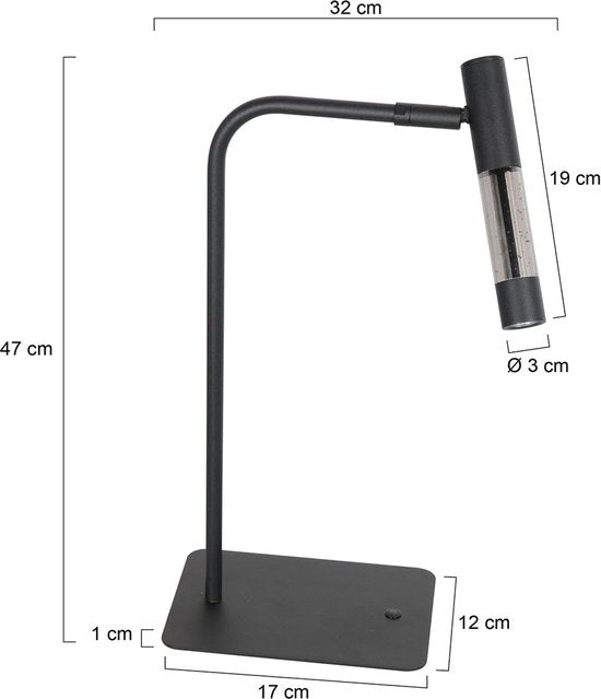Tafellamp Alisio 4593ZW zwart met handgeblazen glas, dimbaar, 47 cm hoog, Steinhauer design verlichting