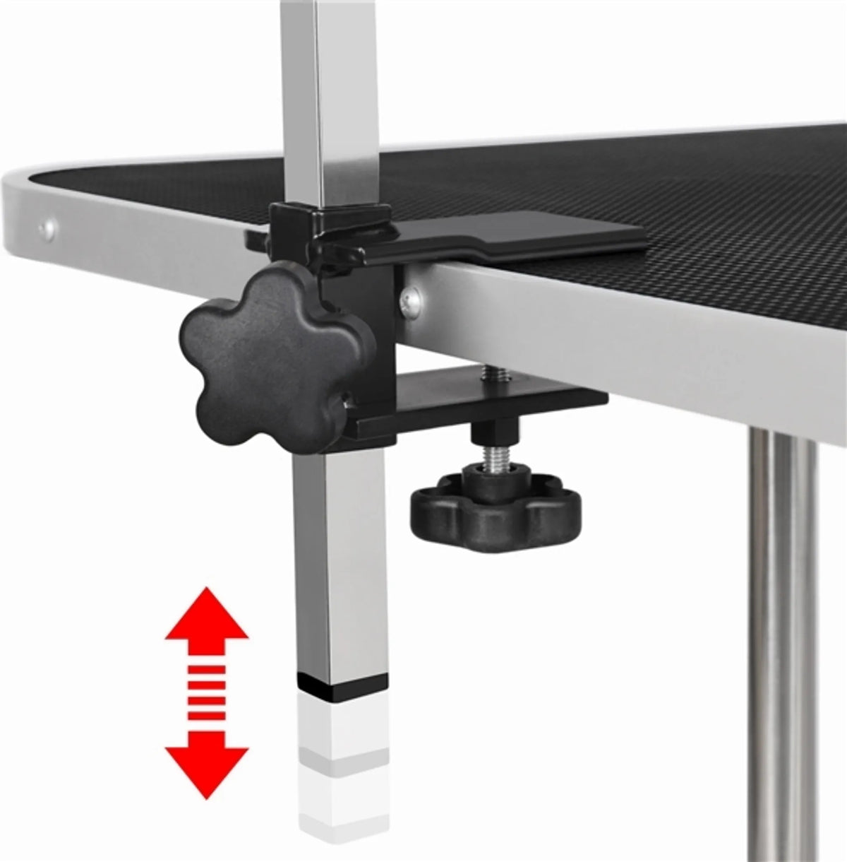 Yaheetech Trimtafel Met Dubbele Trimarmen – Voorzien Van Antislip Tafelblad En Opvouwbaar Frame En Gaasoppervlak Mandje – Voor Grote Honden En Katten – Zwart Metaal Kunstleer En Mdf – 118 x 60,9 x 177 cm