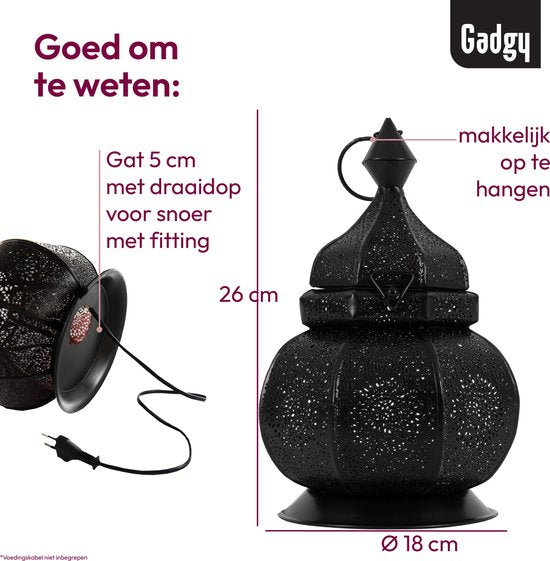 Gadgy Oosterse Lantaarn - Marokkaanse Lantaarn Windlicht - Decoratie voor binnen - Tafellamp - Waxinelichthouders Woonkamer - Theelichthouder Cadeau - Metaal 26x18 CM