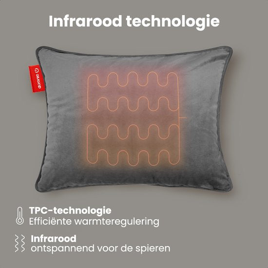 Auronic Warmtekussen - Velvet - 45x60 - Draadloos - Oplaadbaar - Elektrisch kussen - Infrarood - Grijs