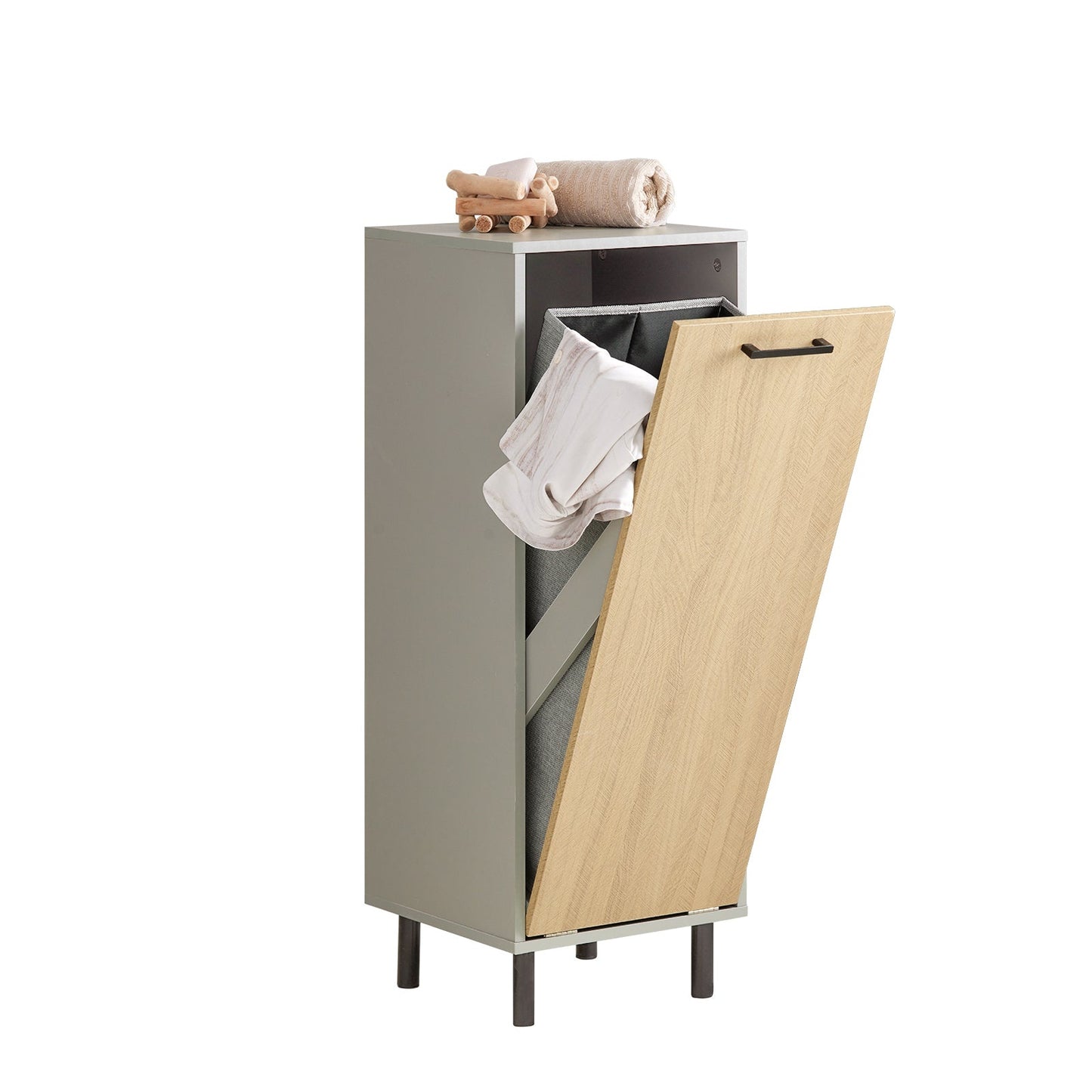 SoBuy Wasmand kastje - Lage kast - 31.5 x 30 x 86cm - Grijs