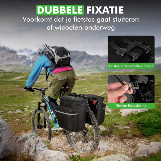 Travelhawk Fietstas - Fietstas Dubbel - Waterdicht Materiaal - 34L - Zwart – 600D Polyester - Fietstassen elektrische fietsen