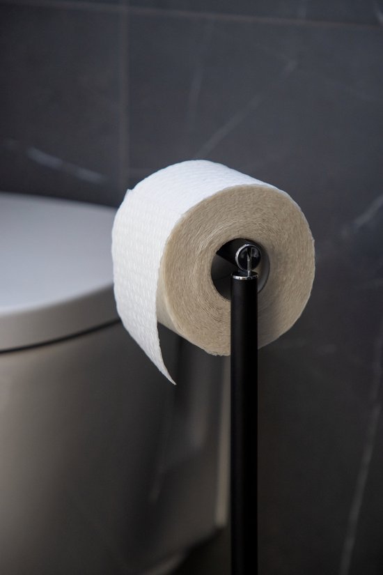 WENKO Toiletrolhouder 2-in-1 zwart staal - Reserverolhouder - Toiletpapier houder vrijstaand- WC Rolhouder staand - Zwart