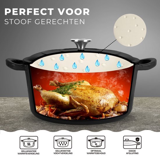 Castex Elegance Royal Gietijzeren Braadpan met Deksel 24 cm - Inductie Pan - Braadpannen Gietijzer - Zwart