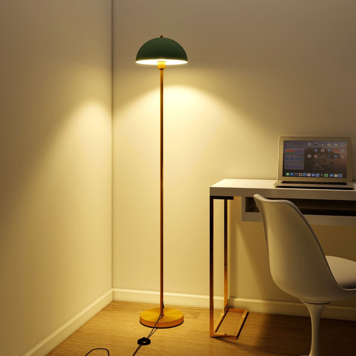 Coast Staande Lamp - verstelbare lampenkop - onbreekbare lampenkap - goud, groen en wit - 163 cm