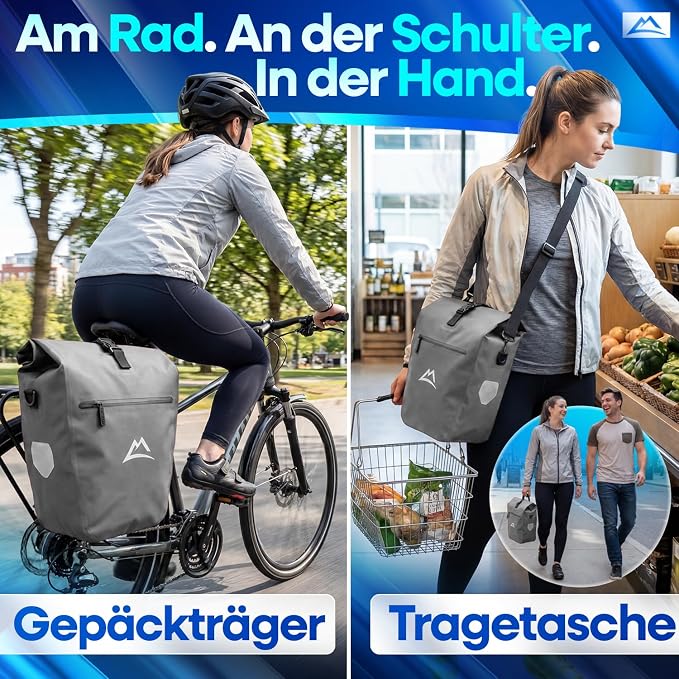 Nextcover Fietstas 28L - TPU - Rolsluiting/Gesp - Bagagedrager - Grijs