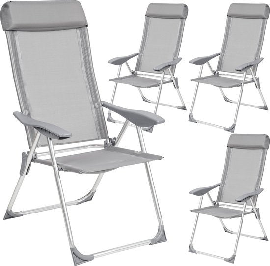 tectake® - Kampeerstoelen - Campingstoel -Tuinstoel - Opklapbaar - set van 4 - grijs - 402181