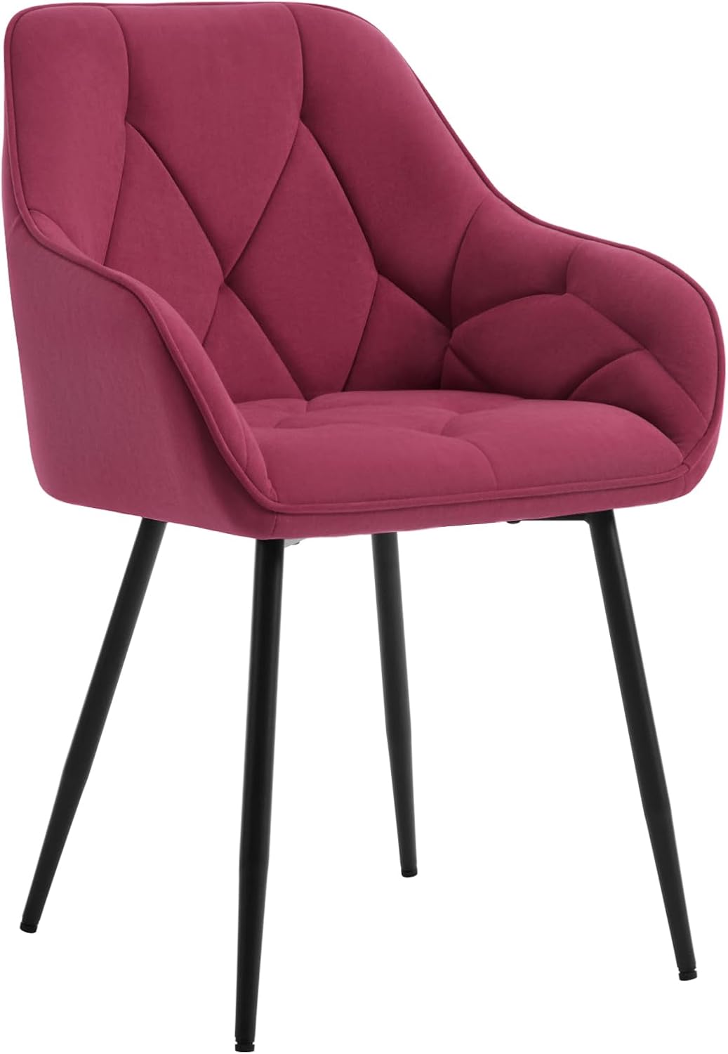 Woltu EZS02bd-1 Eetkamerstoel - Fluweel Bordeaux - 56 x 53 x 83,5 cm - Ergonomische Armstoel met Metalen Poten