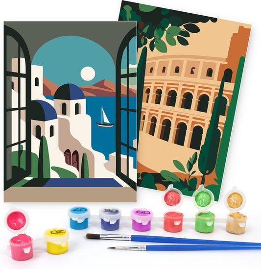 Rubye® Schilderen Op Nummer Volwassenen – Italië – Inclusief Verf en Penselen – Canvas Schildersdoek Zonder Frame - Kleuren op Nummer - Dubbele Set - 15x20cm